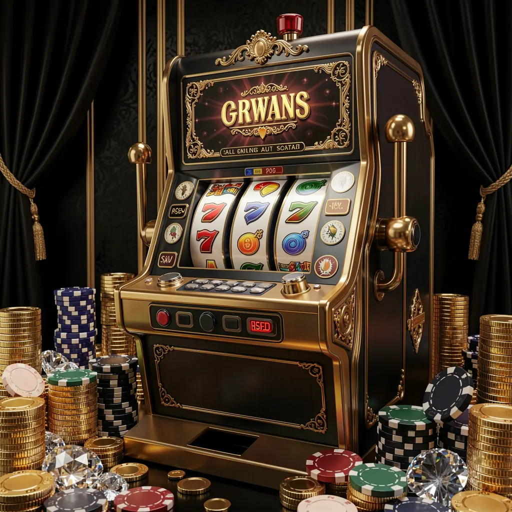 Elegant black and gold slot machine with triple red sevens and flying gold coins showcasing luxury casino gameplay at 9A999